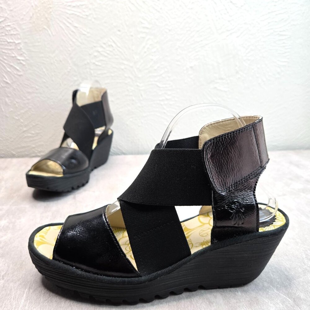 Fly London Black and Cream Wedges